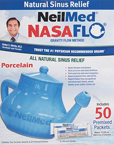 NeilMed NasaFlo Porcelain Neti Pot with 50 Packets
